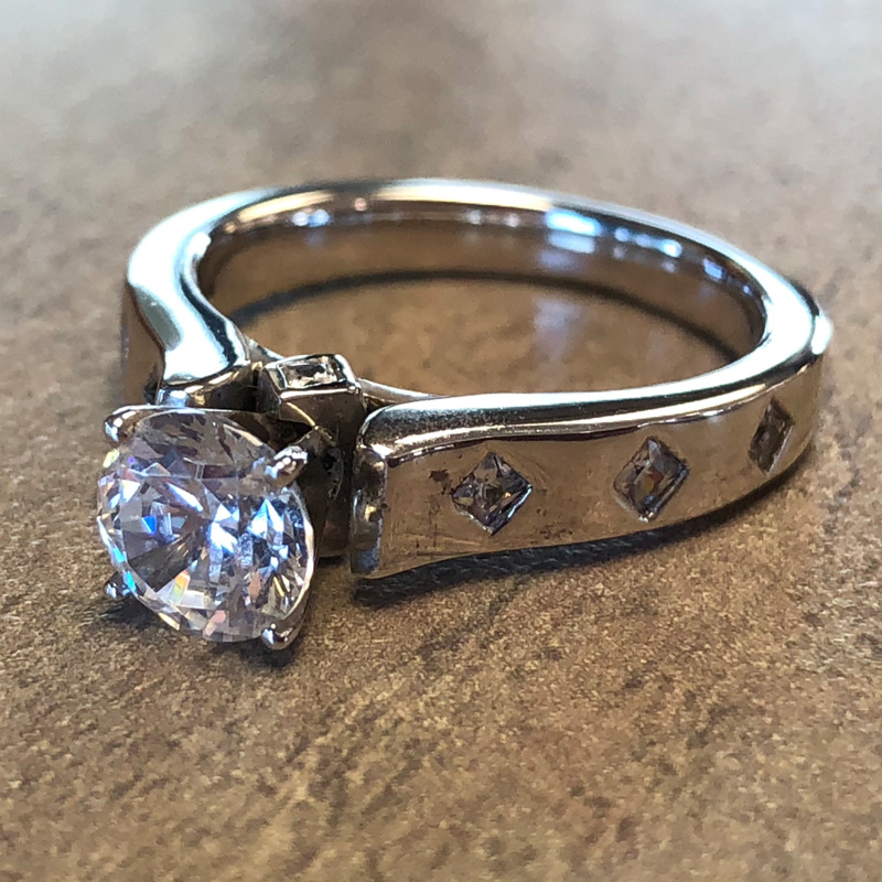 14K White Gold Gypsy Set Diamond Accent Engagement Ring